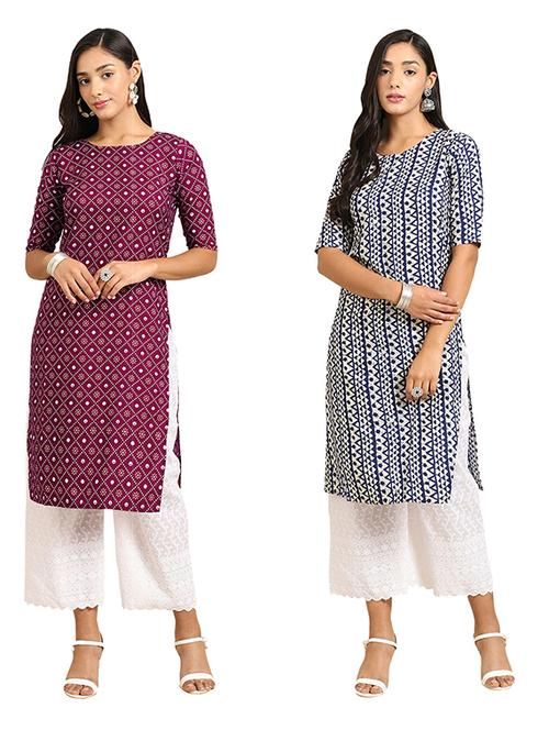 pack of 2 multi colored printed straight kurta - 19306662 - Very Small Image - 1
