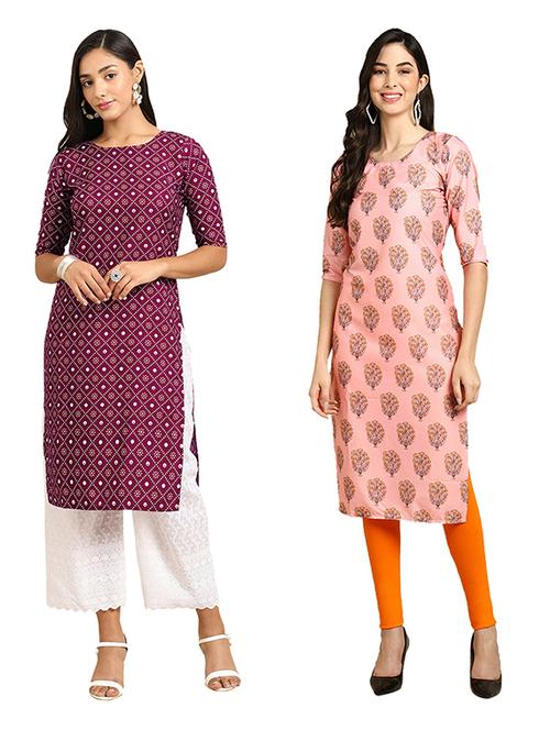 pack of 2 multi colored printed straight kurta - 19306667 - Very Small Image - 1
