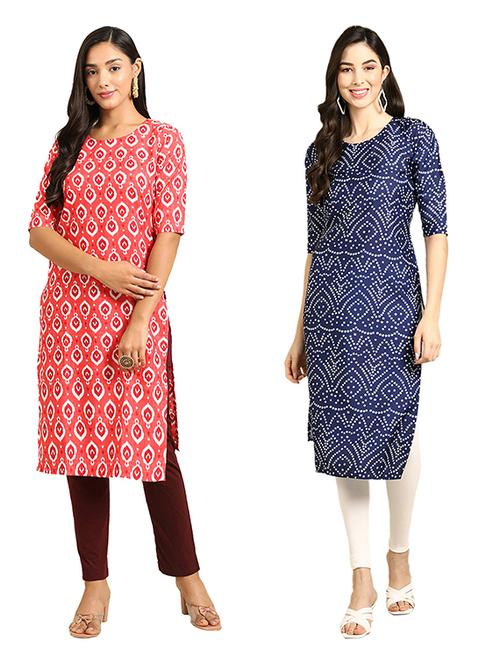 pack of 2 multi colored printed straight kurta - 19306684 - Very Small Image - 1