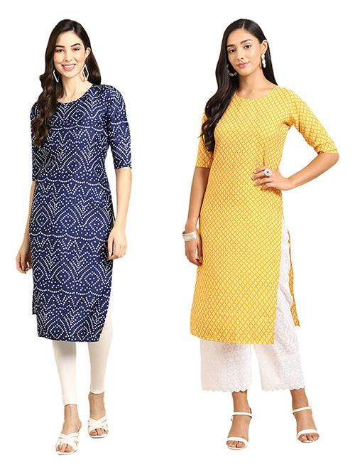 pack of 2 multi colored printed straight kurta - 19306686 - Very Small Image - 1