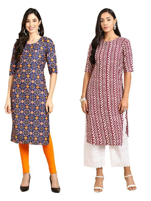 pack of 2 multi colored printed straight kurta - 19306698 - Very Small Image - 1