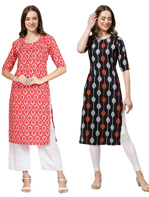 pack of 2 multi colored printed straight kurta - 19306789 - Very Small Image - 1