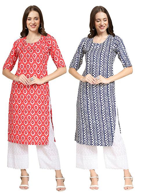 pack of 2 multi colored printed straight kurta - 19306792 - Very Small Image - 1
