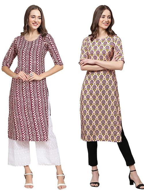 pack of 2 multi colored printed straight kurta - 19306793 - Very Small Image - 1