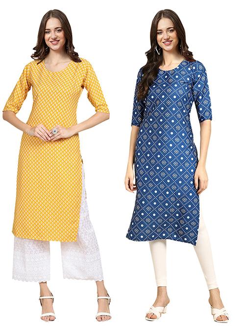 pack of 2 multi colored printed straight kurta - 19306808 - Very Small Image - 1