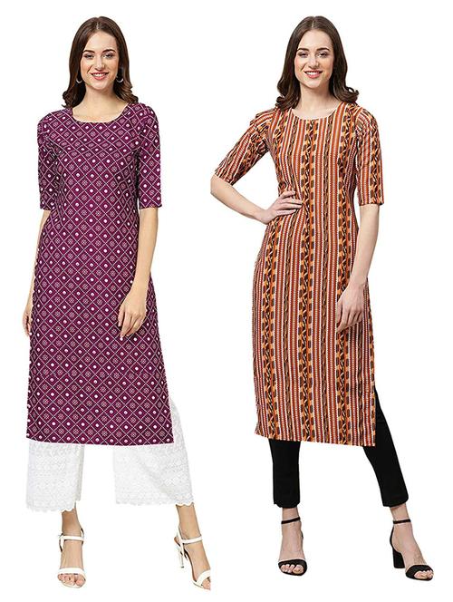 pack of 2 multi colored printed straight kurta - 19306826 - Very Small Image - 1