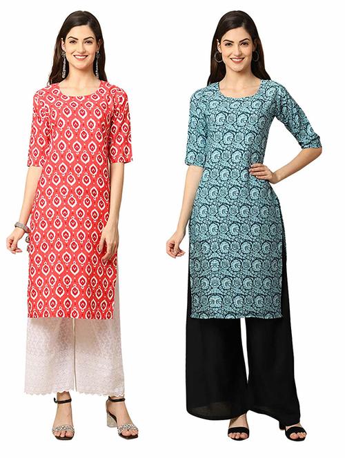 pack of 2 multi colored printed straight kurta - 19306838 - Very Small Image - 1