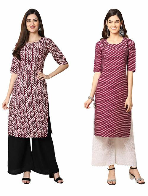 pack of 2 multi colored printed straight kurta - 19306843 - Very Small Image - 1
