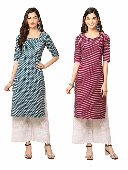 pack of 2 multi colored printed straight kurta - 19306861 - Very Small Image - 1