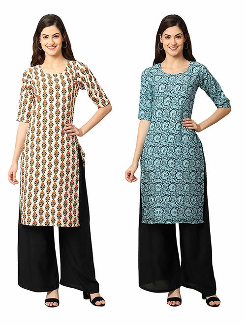 pack of 2 multi colored printed straight kurta - 19306869 - Very Small Image - 1