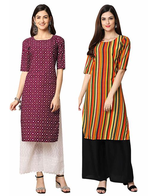 pack of 2 multi colored printed straight kurta - 19306883 - Very Small Image - 1