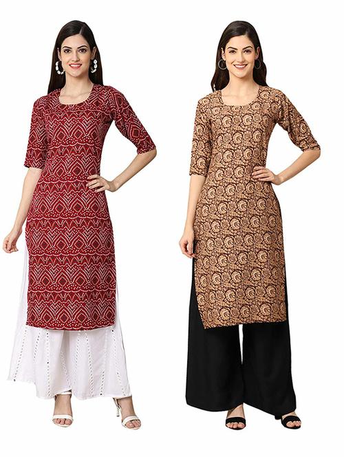 pack of 2 multi colored printed straight kurta - 19306902 - Very Small Image - 1
