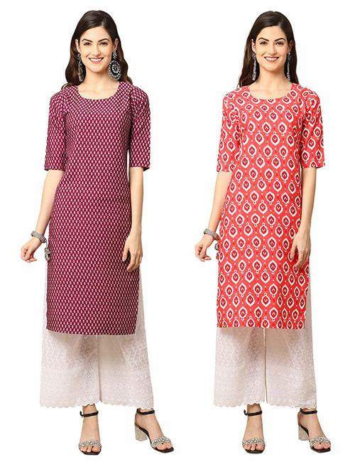 pack of 2 multi colored printed straight kurta - 19306907 - Very Small Image - 1