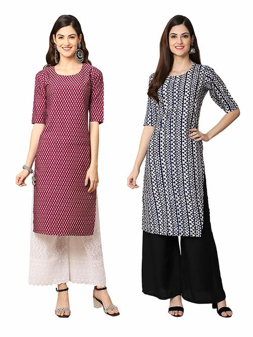 pack of 2 multi colored printed straight kurta - 19306908 - Very Small Image - 1