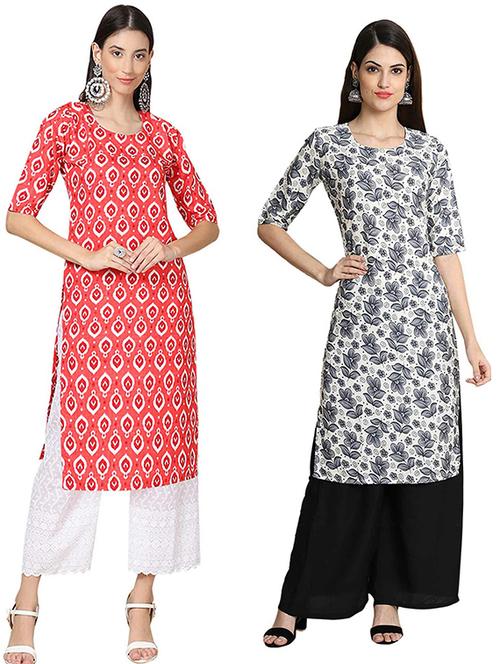 pack of 2 multi colored printed straight kurta - 19306931 - Very Small Image - 1