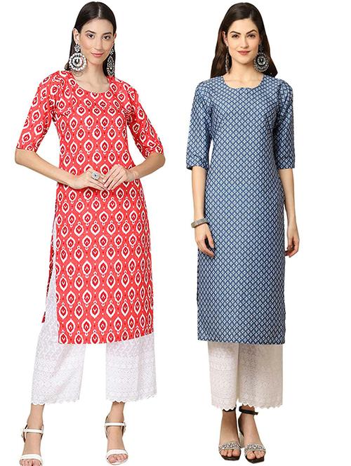 pack of 2 multi colored printed straight kurta - 19306932 - Very Small Image - 1