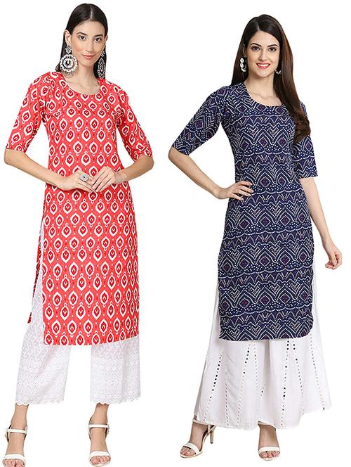 pack of 2 multi colored printed straight kurta - 19306934 - Very Small Image - 1