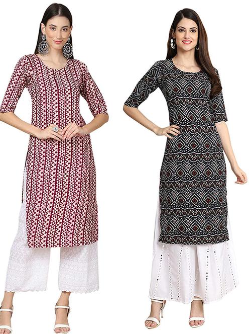 pack of 2 multi colored printed straight kurta - 19306939 - Very Small Image - 1
