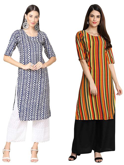 pack of 2 multi colored printed straight kurta - 19306943 - Very Small Image - 1