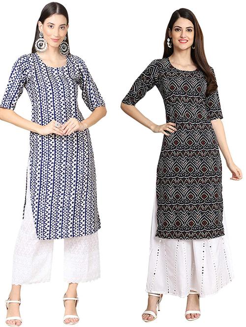 pack of 2 multi colored printed straight kurta - 19306945 - Very Small Image - 1