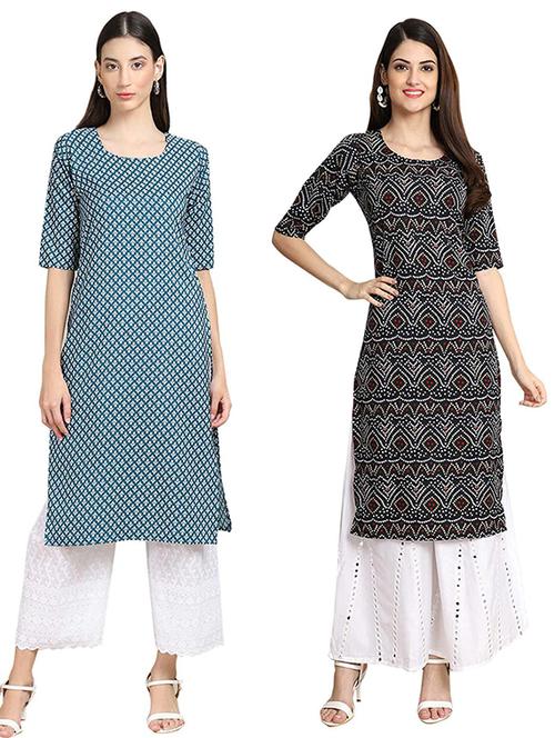 pack of 2 multi colored printed straight kurta - 19306963 - Very Small Image - 1