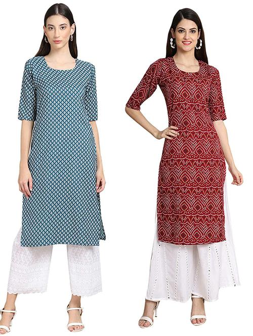 pack of 2 multi colored printed straight kurta - 19306964 - Very Small Image - 1