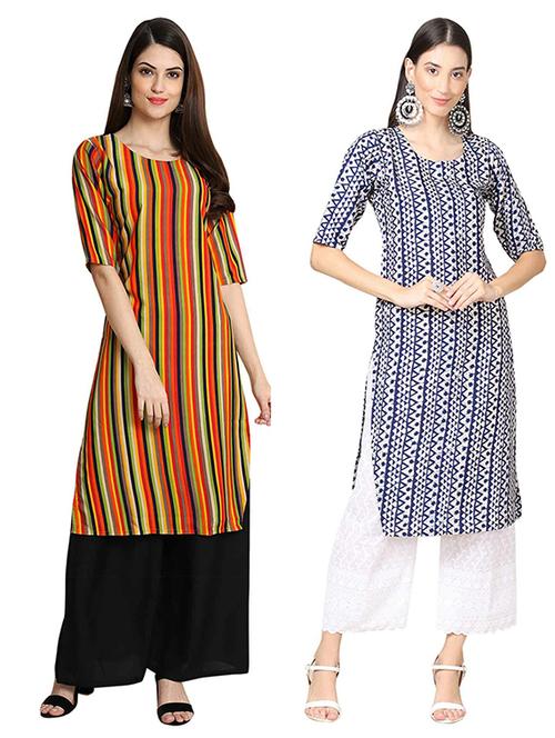 pack of 2 multi colored printed straight kurta - 19306987 - Very Small Image - 1