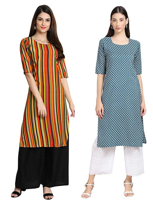 pack of 2 multi colored printed straight kurta - 19306989 - Very Small Image - 1
