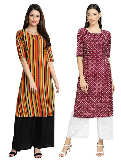 pack of 2 multi colored printed straight kurta - 19306990 - Very Small Image - 1