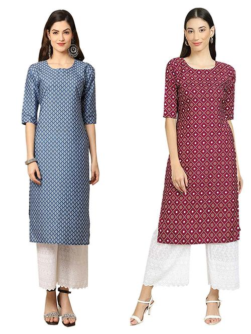 pack of 2 multi colored printed straight kurta - 19307002 - Very Small Image - 1