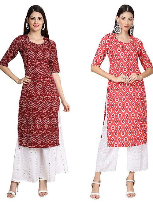 pack of 2 multi colored printed straight kurta - 19307009 - Very Small Image - 1