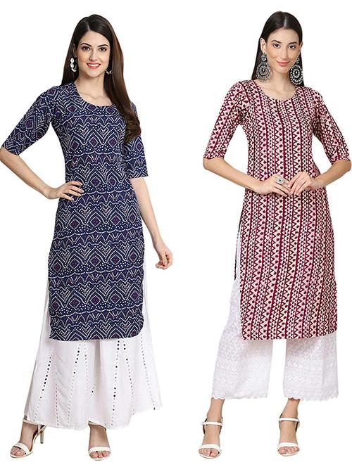 pack of 2 multi colored printed straight kurta - 19307016 - Very Small Image - 1