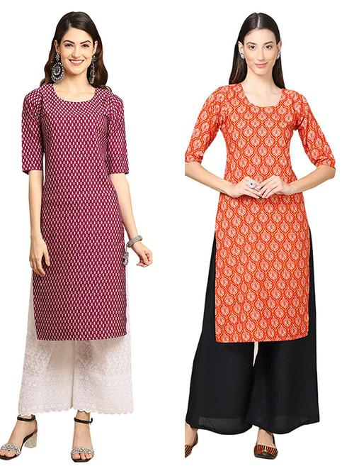 pack of 2 multi colored printed straight kurta - 19307025 - Very Small Image - 1