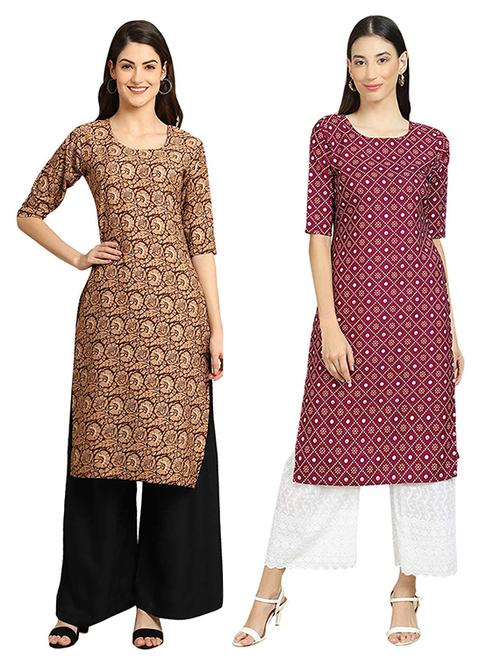 pack of 2 multi colored printed straight kurta - 19307044 - Very Small Image - 1