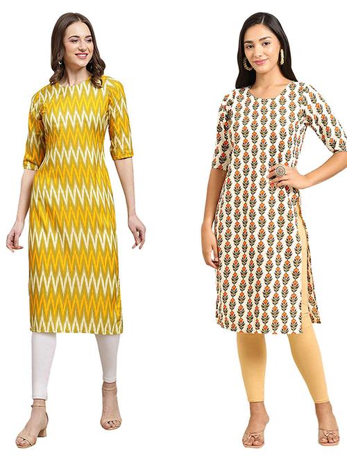 pack of 2 multi colored printed straight kurta - 19307049 - Very Small Image - 1