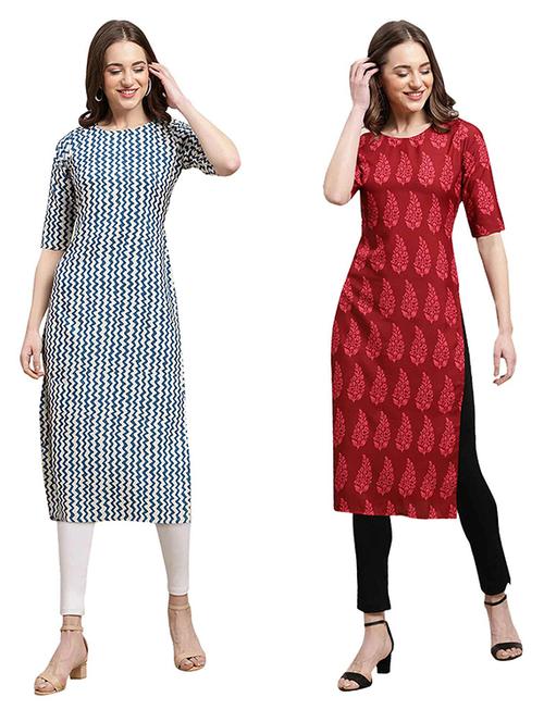 pack of 2 multi colored printed straight kurta - 19307054 - Very Small Image - 1