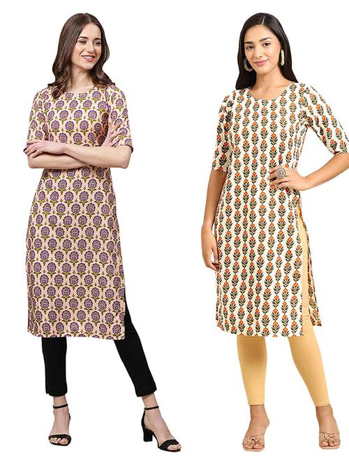 pack of 2 multi colored printed straight kurta - 19307058 - Very Small Image - 1