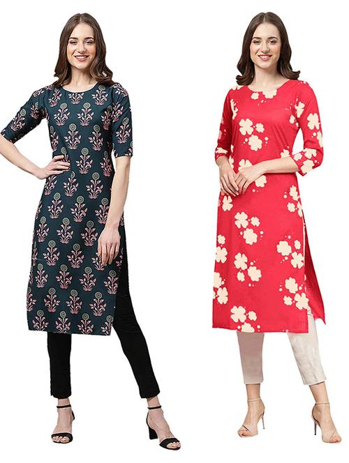 pack of 2 multi colored printed straight kurta - 19307068 - Very Small Image - 1