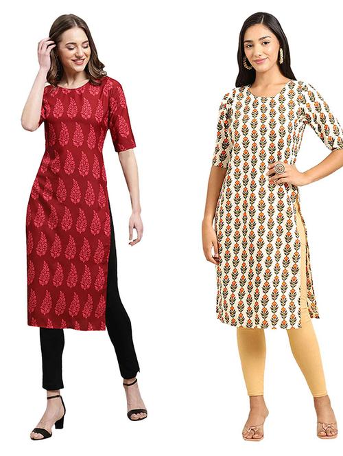 pack of 2 multi colored printed straight kurta - 19307073 - Very Small Image - 1