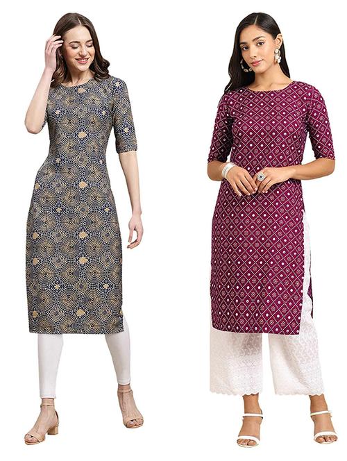 pack of 2 multi colored printed straight kurta - 19307085 - Very Small Image - 1