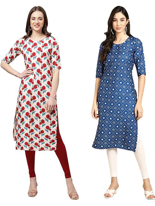 pack of 2 multi colored printed straight kurta - 19307089 - Very Small Image - 1