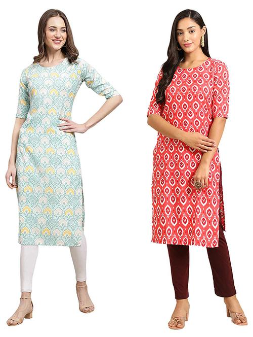 pack of 2 multi colored printed straight kurta - 19307091 - Very Small Image - 1
