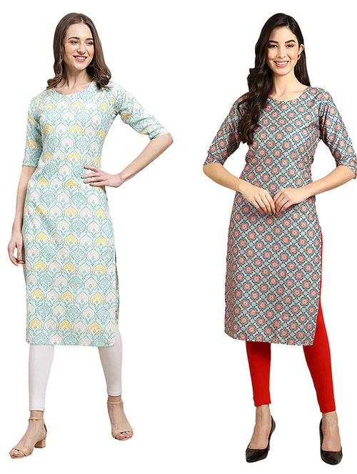 pack of 2 multi colored printed straight kurta - 19307092 - Very Small Image - 1
