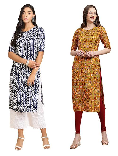 pack of 2 multi colored printed straight kurta - 19307105 - Very Small Image - 1
