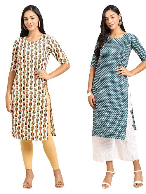 pack of 2 multi colored printed straight kurta - 19307118 - Very Small Image - 1