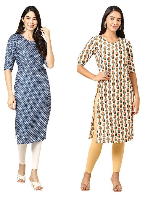 pack of 2 multi colored printed straight kurta - 19307145 - Very Small Image - 1
