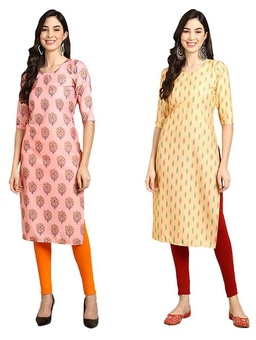 pack of 2 multi colored printed straight kurta - 19307149 - Very Small Image - 1