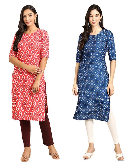 pack of 2 multi colored printed straight kurta - 19307162 - Very Small Image - 1