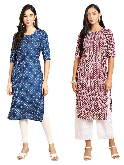 pack of 2 printed straight kurta - 19307205 - Very Small Image - 1