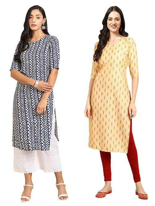 pack of 2 printed straight kurta - 19307407 - Very Small Image - 1